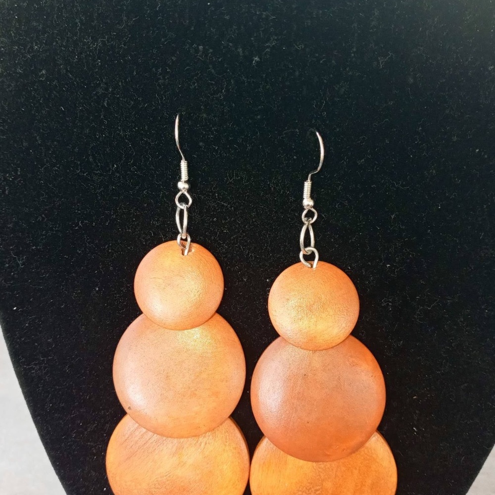 NWT Round Bohemian Wooden Earrings